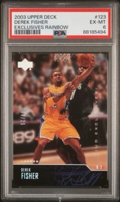 2003 Upper Deck UD Exclusives Rainbow Derek Fisher /25 Lakers #123 PSA 6 Pop 1 Foto 1 de 3