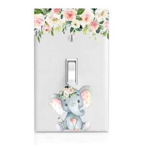 Baby Elephant, Floral Light Switch Cover, Home Decor, Night Light, Cabinet knob - Picture 1 of 14