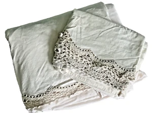 Crochet Edge Bed Skirt Dust Ruffle & 2 Pillow Cases Beige Queen - Imagen 1 de 6