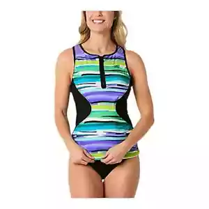 ZeroXposur Women's Striped Scuba Tankini Swimsuit Top SUNSMART 30 UPF - Size XS - Picture 1 of 3