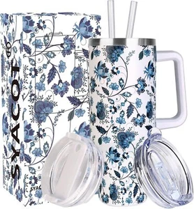Tumbler Coffee Gift with Handle Straw Stainless Steel Insulated Leak Proof 40oz - Picture 1 of 6