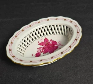 Ciotola da lavoro aperta rosa vintage Herend Ungheria porcellana dipinta a mano design Apponyi - Foto 1 di 6