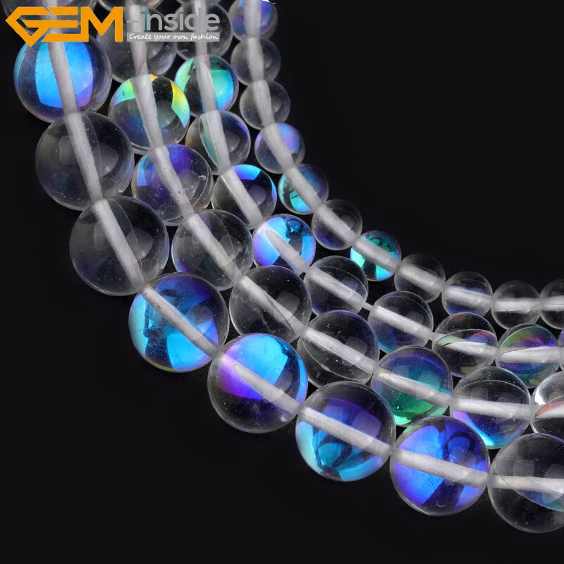 GEM-INSIDE Aura Quartz Holographic Crystal Gemstone Loose Beads For Jewelry Making 15''