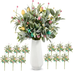 12 Pcs Easter Artificial Flowers Eggs and Berries Decorations 15.7In Easter Faux - Picture 1 of 12