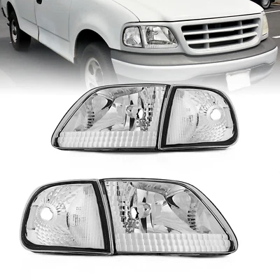 Par de faros cromados con esquina transparente para Ford F150/97-02 Expedition 1997-2003 Foto 1 de 4