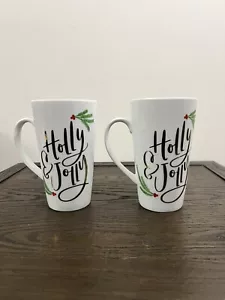 Pier 1 Imports Christmas Holly & Jolly 6” Porcelain Mug NWOT - Picture 1 of 11