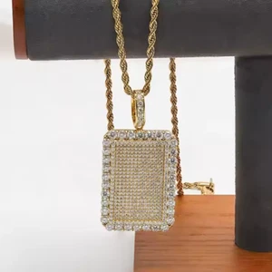 2Ct Round Cut Lab-Created Diamond Men's Dog Tag Pendant 14k Yellow Gold Plated - Picture 1 of 2