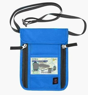 Travel Passport Holder Security Neck waterproof Pouch Wallet RFID Blocking BLUE - Image 1 of 4