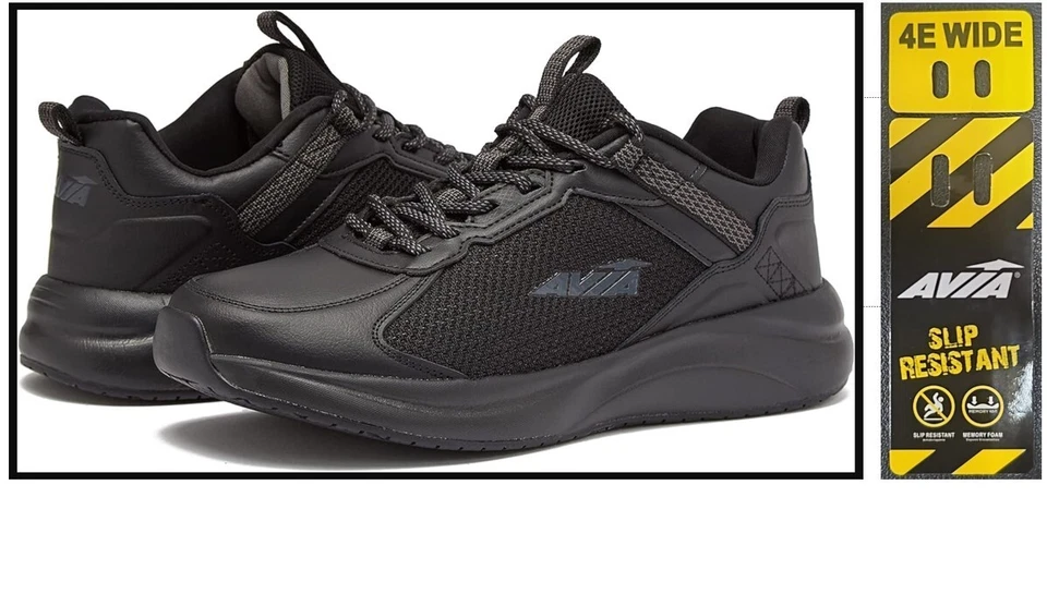 Men's 10 4E WIDE Avia Avi-Canyon SR Work-Slip Resistant Black Shoes AA50169MBBX