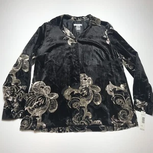 Pendleton Top Womens Size XL Velvet Burn Out Pattern Black Button Front NWT - Picture 1 of 12