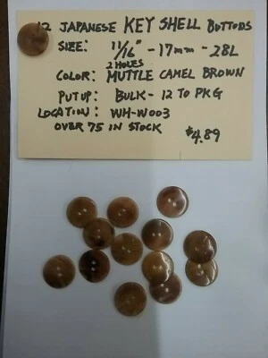 12Japanes Keyshell Shirt button28L 17mm 11/16" vintage 2 holes Flat Camel Brown - Image 1 of 2