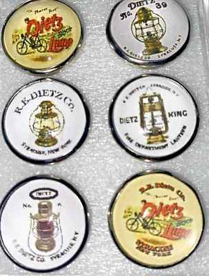 Set of 6 Handmade Glass Dome R.E.Dietz Lanterns (6 different) Picture Buttons - Image 1 of 4