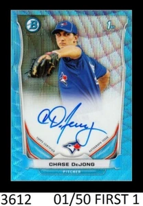 1-2014 BOWMAN CHROME BLUE WAVE REFRACTOR AUTO CHASE DeJONG DODGERS 01/50 FIRST 1 - Picture 1 of 1