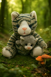 Stripe Cat Plush Mommy And Baby Stuffed Animal 9" Doll Plush - Picture 1 of 3