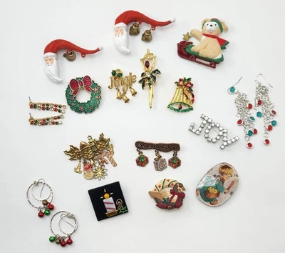 圣诞珠宝 16 件装胸针耳环一些复古 — 第 1/4 张图片