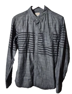 Route 66 Shirt Mens L Black Gray Chambray Striped Button Down Long Sleeve Casual - Picture 1 of 8