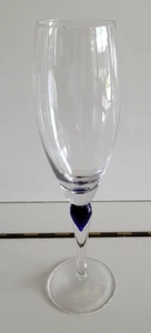 CLEAR GLASS ARTLAND CHAMPAGNE FLUTE COBALT BLUE TEARDROP 9 INCHES HOLDS 8 OZS - Picture 1 of 5