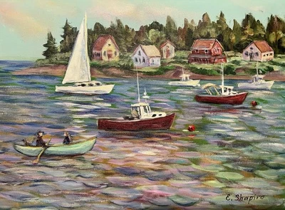 Pintura Acrílica Paisaje Marino Original Paisaje Marinero 11x14 Decoración Pared Costera Foto 1 de 4