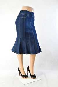 Mujer 28" Elástico Denim Falda Sirena Elástica Cintura Lavado Oscuro Talla S #JW0518 - Imagen 1 de 7