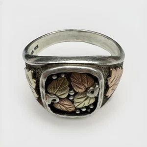 Anello design foglia d'uva Black Hills argento sterling 925 oro 12k misura 12 (10,3g) - Foto 1 di 7