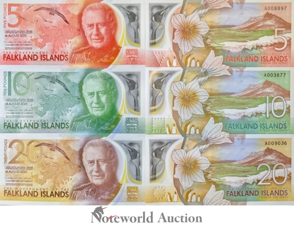 FALKLAND ISLANDS 5 10 20 Pounds 2025 P NEW Polymer Set 3 pcs UNC - Image 1 of 3