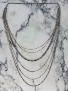 Silver Tone Chain Necklace Long Multi Strand Modern Minimalist Lightweight - Bild 1 von 5