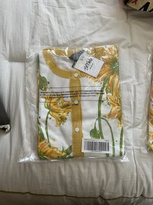 Bob Mackie 黄色 Mutli 花卉开衫全新带标签女式大码 2X 码 — 第 1/4 张图片