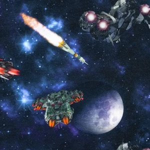 Jersey de algodón naves espaciales telas infantiles (precio = 0,5 m) - Imagen 1 de 5