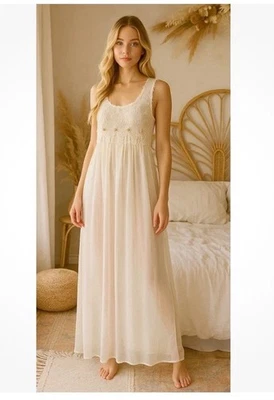 Vintage Heather Nicole By Cinema Etoile Ivory Sheer Lace Nightgown SZ L Romantic - Image 1 of 4