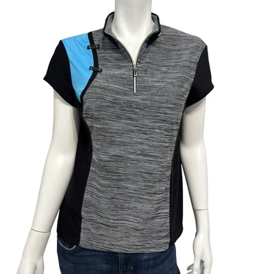 JAMIE SADOCK Size M Golf Polo Shirt Abstract Print 1/4 Zip Short Sleeves - Image 1 of 4