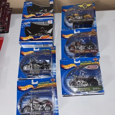 Lot Of 7 Hot Wheels 1:18 Harley Davidson & Moto Fat Boy Softail Heritage Deuce - Image 1 of 4