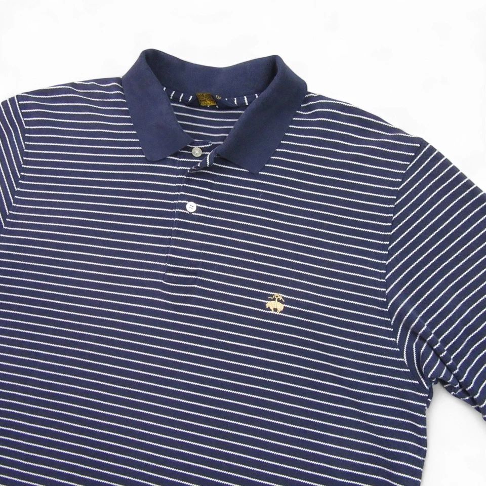 Brooks Brothers 男式 Polo 衫 M 普通蓝色条纹胸部标志浮雕棉 — 第 1/4 张图片