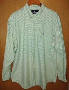 Polo Ralph Lauren Shirt Classic Green White Check Long Sleeve Pony Men's XL - Picture 1 of 7