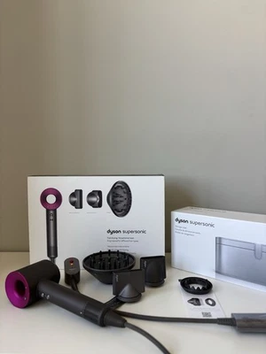 dyson supersonic hair dryer nickel/fuschia + bonus attachment + new storage case - Image 1 of 4