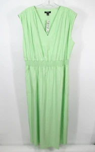 NWT ALFANI Maxi Dress Women Large Lime Green Pleated Elastic Waist Linen Blend - Picture 1 of 13