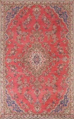 Alfombra de lana roja vintage floral Hamedan 7'x10' anudada a mano alfombra de sala de estar Foto 1 de 4