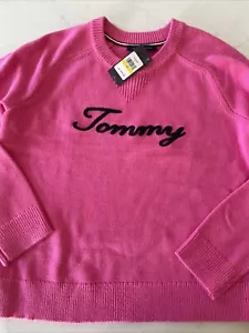 Tommy Hilfiger Sweatshirt Pullover Pink Sweater Women's Large Spell Out NWT $79 - Picture 1 of 4
