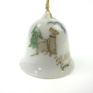 Vintage Weihnachtsglocke Ornament Rentier & grüner Baum Porzellan Japan 50er Jahre - Bild 1 von 11