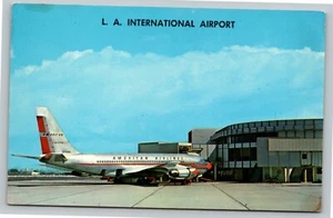 Postcard CA L.A. International Airport American Airlines Boeing 720 Jet LAX Gate - Picture 1 of 2