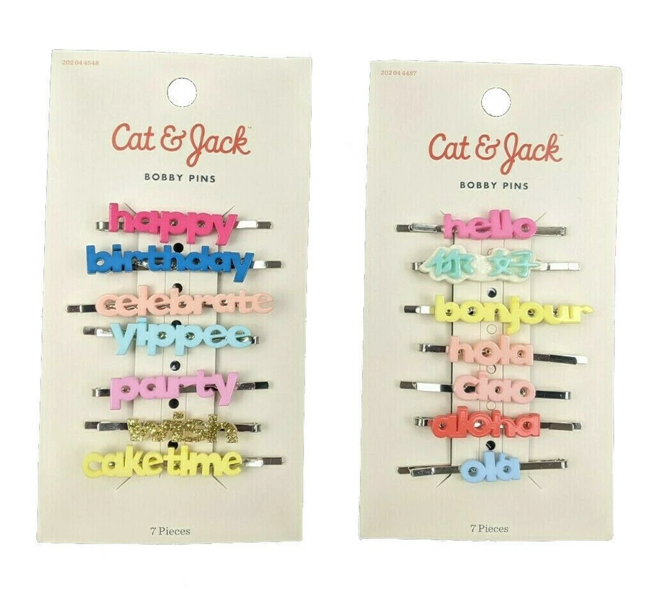 14pc Cat & Jack Bobby Pin Set – Birthday & Hello Hair Clips Phrases Party Gifts - Image 1 of 1