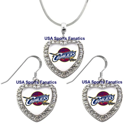 Cleveland Cavaliers 925 Necklace / Earrings or Set Team Heart With Rhinestones Cover