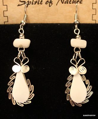 Pendientes de plata de gancho geo colgantes de piedra de diseño nativo americano hechos a mano de 2" (10G) Foto 1 de 3