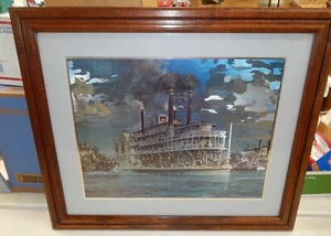 Grabado metálico enmarcado firmado por John Berkey - barco de vapor - Imagen 1 de 4
