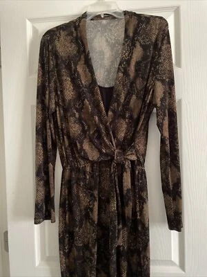 TAHARI платье коричневый змея печать V шеи искусственного надежном галстук талии Ling рукав размер M/L - Изображение 1 из 4