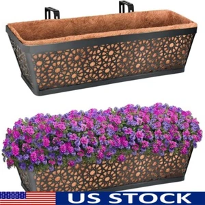 2PCS 24 Inch Window Box with Coco Liner Sturdy Metal Railing Planter Outdoor - Picture 1 of 8