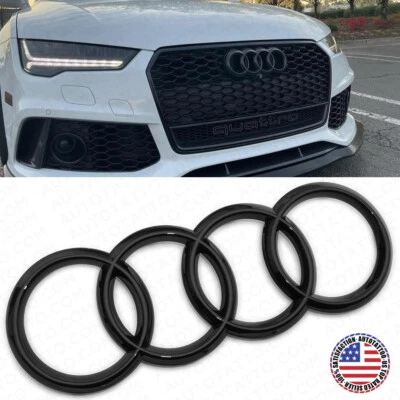 16-21 AUDI A6 A7 A8 S7 RS7 Gloss Black Front Grille Rings Badge Logo Emblem - Image 1 of 4