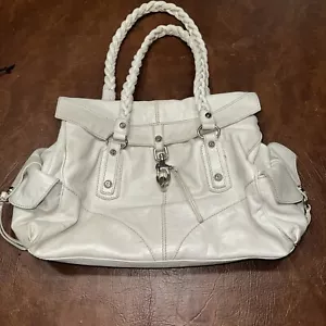 Vintage Francesco Biasia Large White Leather Braided Strap Flap Tote Purse - Picture 1 of 5