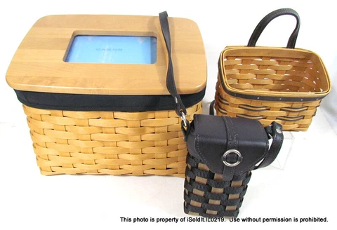 3-PC LONGABERGER 2004 Media Basket + 2007 Hanging + 2008 To Go Cross-Body Purse Cover