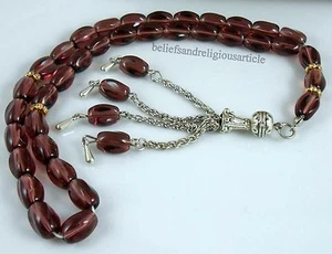Pressed Amber crystal Islamic Prayer Beads tesbih 33 Tasbih & Sterling Tasbih - Picture 1 of 4