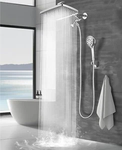 12 Inch Rain Shower Head - High Pressure Dual Heads with 8 Modes Handheld Spray - Picture 1 of 2